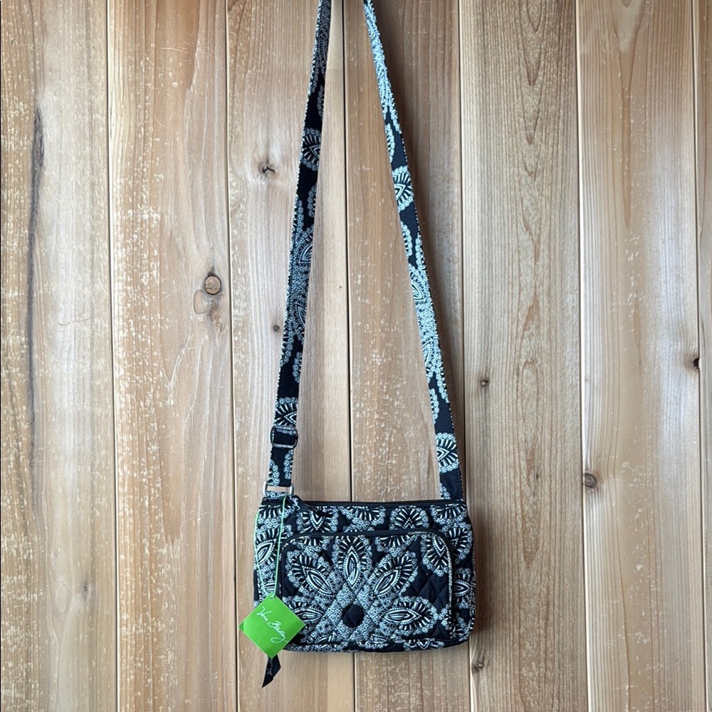 Vera Bradley Black and White Crossbody Bag with Geometric Pattern